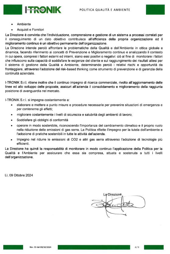 Politica qualità e ambiente I-TRONIK pag 2